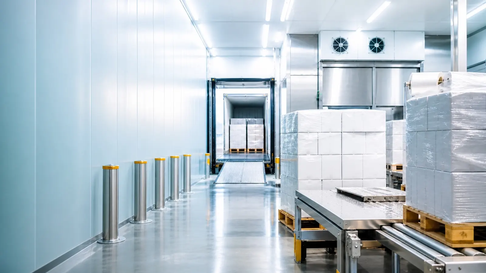 Bright hygienic cold-chain facility prepared for export handling