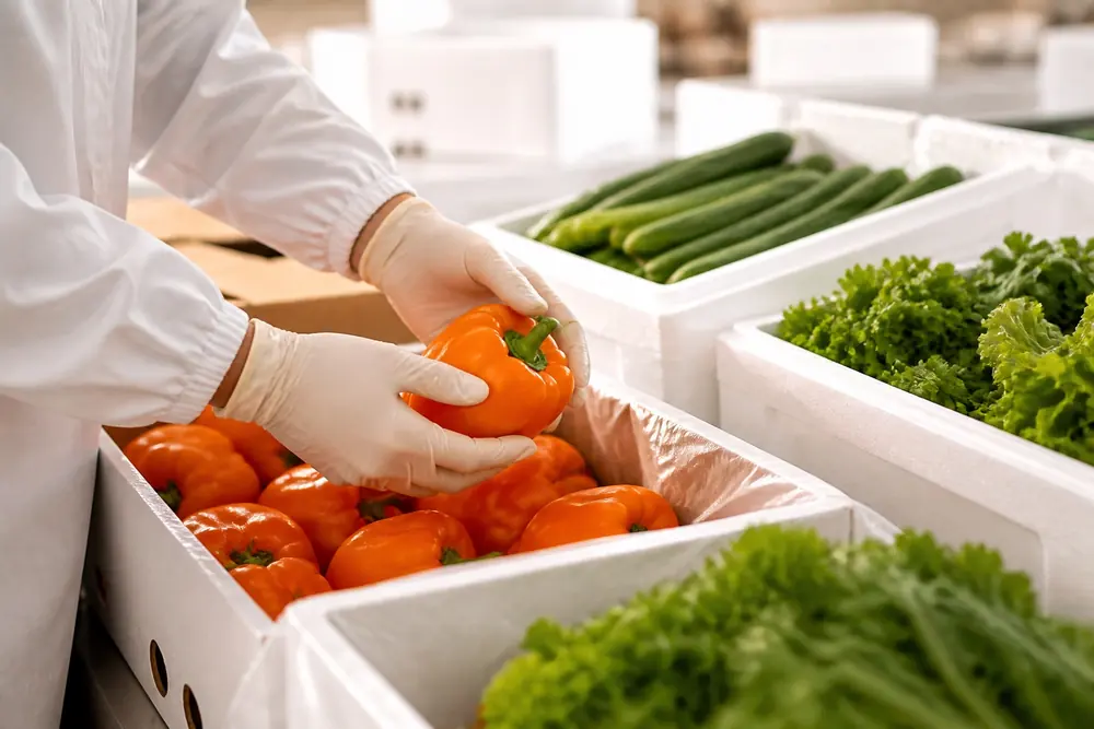 Fresh vegetables inspected and packed in a clean export facility